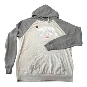 Vintage Levi's Hoodie Gray Long Sleeve Thrashed Crackled Bear Graphics